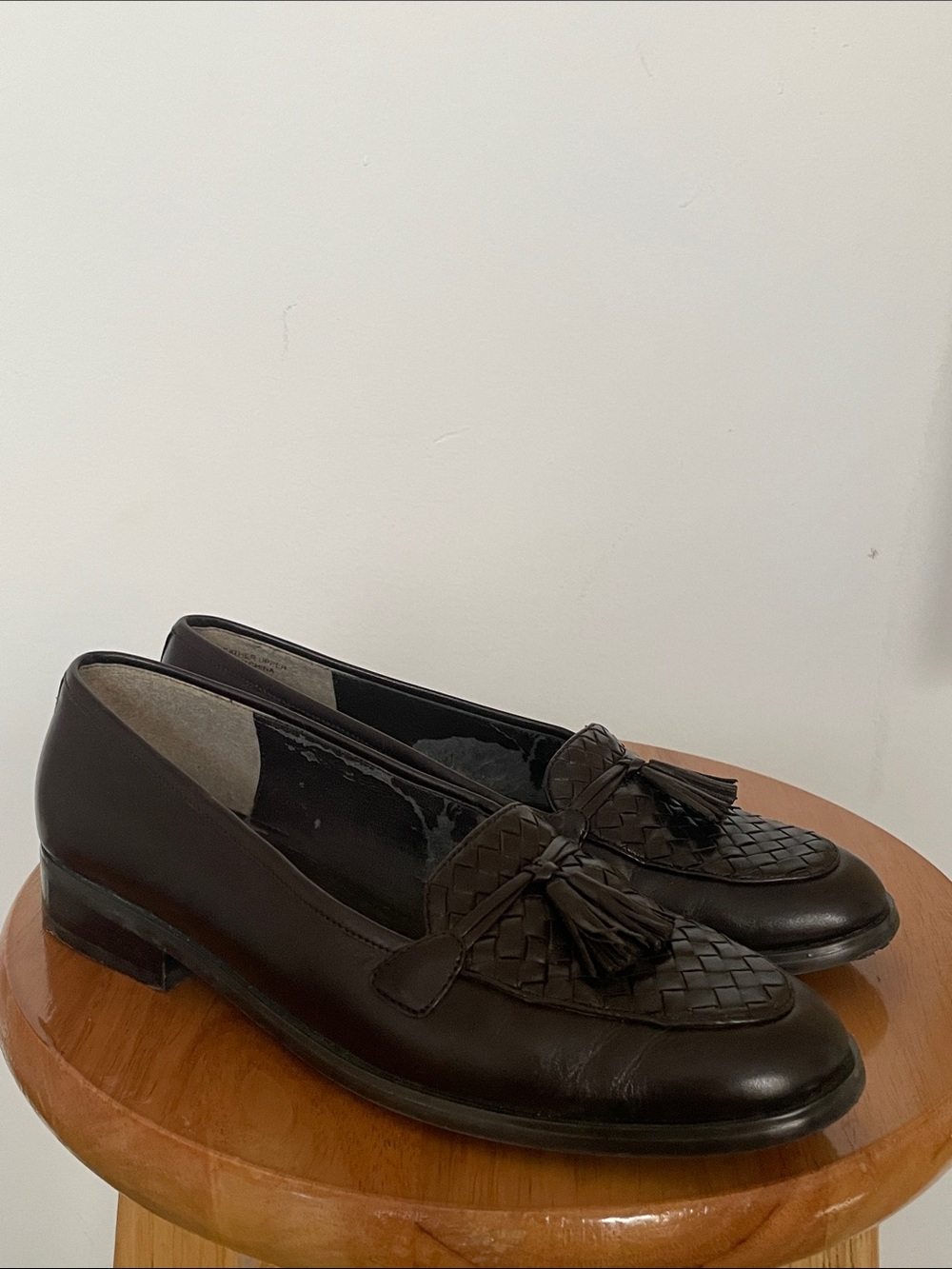 Karen Scott Woven Tassel Leather Loafers in Dark Brown